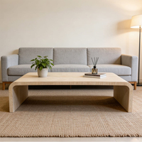 Table basse à bord cascade en placage de travertin, forme en U, mobilier minimaliste pour salon, vente en gros, prix usine ODM