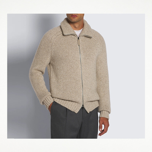 Fabricant de tricots personnalisé automne hiver <span class=keywords><strong>beige</strong></span> <span class=keywords><strong>col</strong></span> roulé à manches longues <span class=keywords><strong>pull</strong></span> en coton à fermeture éclair pour hommes - Product Image 2