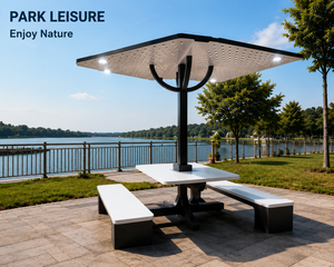 Table de pique-nique <span class=keywords><strong>en</strong></span> métal à énergie solaire avec auvent LED, table-<span class=keywords><strong>banc</strong></span> moderne <span class=keywords><strong>et</strong></span> durable pour l'<span class=keywords><strong>extérieur</strong></span>, idéale pour les cours <span class=keywords><strong>et</strong></span> les fermes - Product Image 1