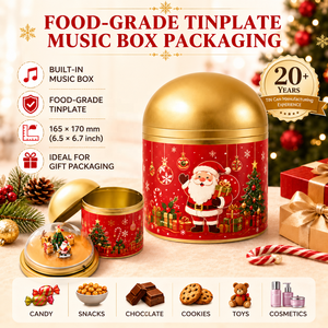 Rotating Musical Tinplate Dome Lid Food Grade Metal Custom Printed Cookie Candies <b>Chocolates</b> <b>Tin</b> Box Holiday Gift Storage - Product Image 3