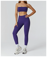 YanRuo Set Yoga Seamless Solid Breathable dengan Chest Wrap dan Celana Pendek High-waisted untuk Lari dan Fitness