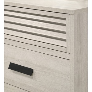 Comodino Contemporaneo a 2 Cassetti con Ante a Persiana, Beige, in Legno, per Camera da Letto, con Maniglie a Incasso - Product Image 3