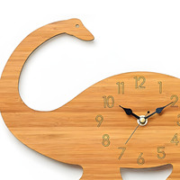 Jam Dinding Kayu Art Deco Dinosaurus Brachiosaurus untuk Ruang Tamu, Tampilan Jarum Hewan, Jam Quartz, Kemasan Kotak, Custom