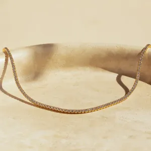 Collana girocollo eManco in acciaio inossidabile stile minimalista con zirconi cubici color <span class=keywords><strong>oro</strong></span>/argento per uso quotidiano, appuntamenti e feste - Product Image 4