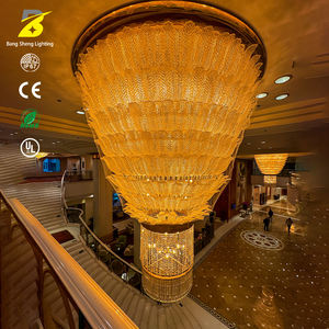 Lustre en cristal à feuilles dorées de luxe - Luminaire suspendu pour <span class=keywords><strong>grand</strong></span> escalier, idéal pour hall d'hôtel 5 étoiles et <span class=keywords><strong>casino</strong></span> - Product Image 1