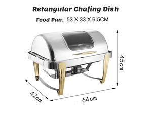 Hotel Banquet Electric Food Warmer Oblong Chafing Dish <strong>with</strong> Stainless Steel <strong>Buffet</strong> <strong>Tray</strong> &amp; Glass <strong>Lid</strong> - Product Image 6