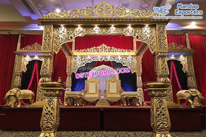Exclusivo Escenario Mandap Jali Dorado para Bodas, Fabricante de Mandaps Dorados para Bodas Indias, Mandaps de FRP para Bodas del Sur de la India, Reino Unido - Product Image 6