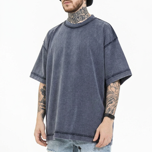 Polyester/Cotton T-Shirt <b>Half</b> <b>Sleeve</b> O-Neck Solid Color Washed Jersey Knit Casual Blank Design Oversized Fit Breathable <b>Men's</b> - Product Image 1
