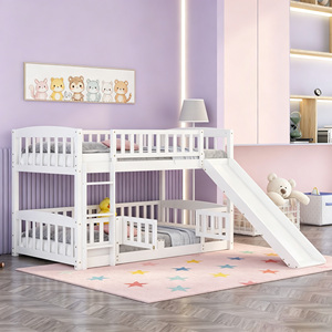 Lit superposé blanc double avec glissière, barrière de sécurité et échelle robuste pour chambre d'enfants et d'adolescents - Product Image 1
