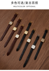 Reloj de Cuarzo con Esfera Cuadrada con Brillo Color Champán, Tono Dorado y Correa de Cuero Negra - Product Image 4