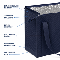 Sac isotherme matelassé bleu marine avec fermeture éclair, vente en gros, promotion, logo personnalisé en usine, haute qualité, robuste, réutilisable, glacière