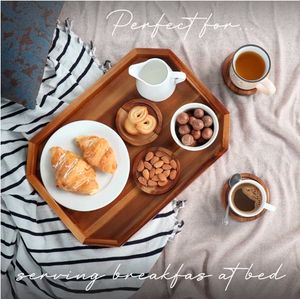 Massivholz Acacia Hotel Tablett mit Griffen Rechteckiges Frühstück Nachmittags tee Dessert Brot Tablett für die Lagerung und das Servieren von Lebensmitteln - Product Image 2