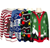 Jersey de Jacquard de Navidad personalizado unisex, suéter de invierno informal completamente tejido con patrón de animales en la parte delantera, suéter feo con logotipo en la espalda