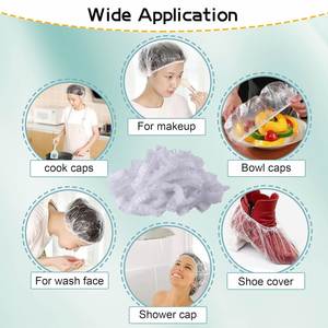 Bonnet de protection jetable transparent en PE pour salon de coiffure, imperméable, personnalisé, pour traitement à sec et douche, vente en gros - Product Image 5