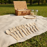 Ensemble de couverts jetables en bambou biodégradable, résistant au micro-ondes, beige, moderne et minimaliste, 100 pièces, 140 mm