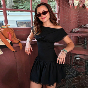 Vestido de Mujer con Cintura Ajustada de Encaje Negro, Moda para el Trabajo, Cuello Redondo, Mini Vestido para Fiesta en Discoteca - Product Image 2