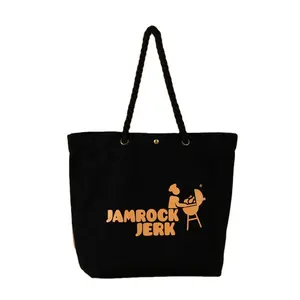 Оптовая продажа, новая сумка-тоут на одно плечо с застежкой на пуговицах и логотипом под заказ, дорожная черная хлопковая пляжная сумка высокого качества