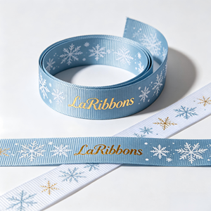 Cinta de Grosgrain Personalizada con Patrón de Copos de Nieve Dorados, Cinta de Poliéster para Envolver Regalos Navideños, Rollo al por Mayor - Product Image 3