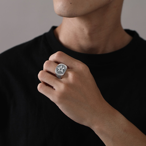 Changda 925 Sterling Silver Amulet Graduation <strong>Jewelry</strong> Men Wedding <strong>Unique</strong> Vintage Compass Pentacle Pentagram Ring - Product Image 3