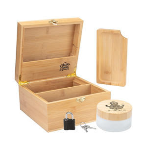 Juego de caja de alijo de bambú portátil con tarro de vidrio y <span class=keywords><strong>candado</strong></span> Perfecto para yoguis y amantes de la meditación - Product Image 1