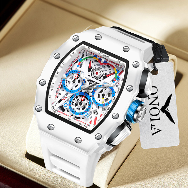 ONOLA 6827W Wholesale Male Quartz Luxury Chronograph Wristwatches With Luminous Reloj Silicone Watch Strap Black Man Watches