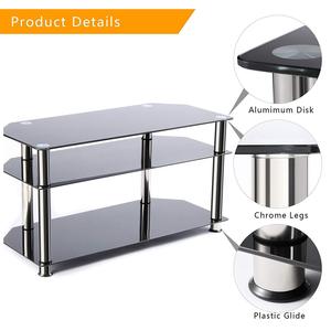 Support TV en verre trempé, design incurvé noir, étagère à 3 niveaux, pieds en alliage d'aluminium, capacité de 15 kg - Product Image 5