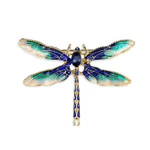 New Arrival Assorted Colors Green / White / Black / Red Enameled Insect Dragonfly Brooch Pins for Women