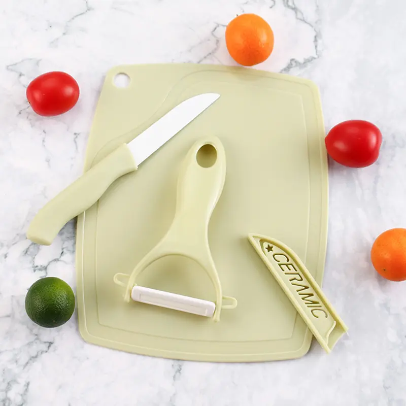 3 Pcs Ceramic Fruit Vegetable Paring Knife Cutting Board Peeler Kit Kitchen Gadget Fruit Tools Set