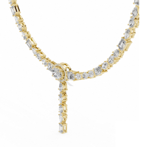 Collier en Y avec diamants de formes variées en or massif 14K, halo ovale, lariat et collier ras-du-cou tennis cascade en diamants de laboratoire, bijoux fins de caractère - Product Image 2