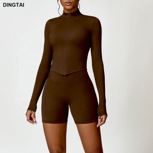 Popolare Giacca da Yoga per Donna, Abbigliamento Fitness con Logo Personalizzato, Vestiti Sportivi Aderenti, Top con Zip Intera, Completo Corto Sportivo per Donne - Product Image 2