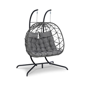Fauteuil suspendu moderne 2 <span class=keywords><strong>places</strong></span> en forme d'œuf avec double support, <span class=keywords><strong>hamac</strong></span> balançoire en rotin pour mobilier de patio extérieur - Product Image 1
