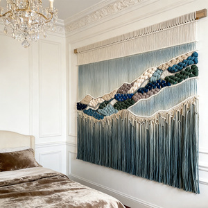 <span class=keywords><strong>Tapisserie</strong></span> murale tissée texturée à plusieurs couches, paysage bleu dégradé, macramé, pour chambres classiques de luxe - Product Image 5