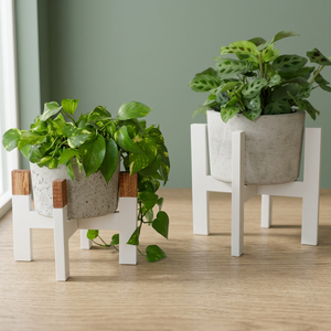 Lot de 2 supports à plantes modernes blancs et en bois Design élégant pour plantes en pot et accessoires de décoration intérieure - Product Image 1