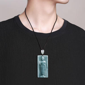 หยกธรรมชาติหยกน้ำเงินพระพุทธรูปจี้หยกพุทธศาสนา UNISEX สไตล์จีนของขวัญพร้อมใบรับรองการประเมิน E075 - Product Image 4