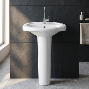 Modern Round Ceramic Wash Basin with Pedestal Drainer Single Hole Porcelain Bathroom Sink Sanitary ware Products - Product Image 5
