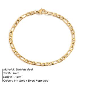 Semplice Bracciale a Catena Figaro in Acciaio Inossidabile 316L Placcato Oro 14K, Larghezza 4 mm, Lunghezza 19 cm - Product Image 4