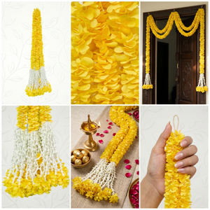 Artificial Yellow Flower Garland with <b>White</b> Tassel Decorative <b>Hanging</b> Mala for Wedding Festival Temple Decoration - Product Image 6