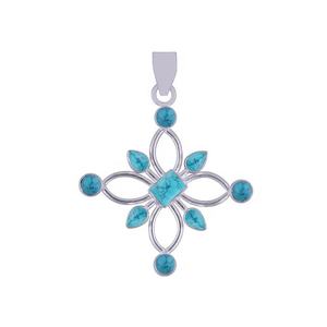 Hecho a mano 925 plata esterlina corte esmeralda turquesa piedra preciosa colgante estilo Vintage rodio plateado estrella joyería encantos mayorista - Product Image 1