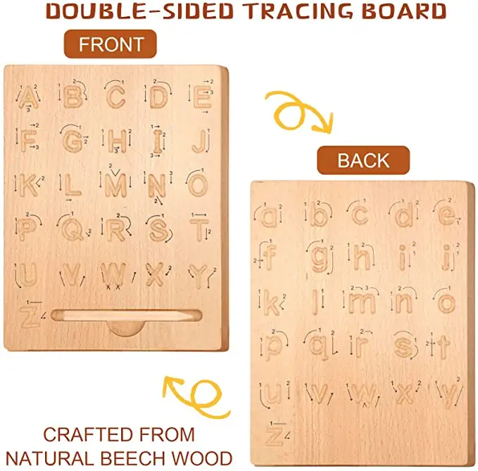 Kinder Holz Alphabet Tracing Board doppelseitiges Alphabet Tracing Tool Montessori Spielzeug arabische Holz buchstaben Practicing Board