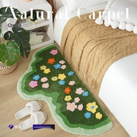 Tapis de chevet irrégulier lavable en machine, couleur unie, texture mousse naturelle, tissé jacquard, épais, pliable, floqué