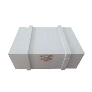 टिका हुआ ढक्कन/सिल्वर क्लैस्प के साथ सजावटी सफेद लकड़ी के क्रेट बॉक्स, कस्टम मेड टिम्बर उपहार बॉक्स स्टोरेज केस लकड़ी पैकेजिंग