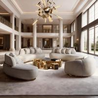 Ensemble de canapés modulaires en tissu incurvés de luxe moderne pour villa, mobilier de salon haut de gamme pour maison de prestige
