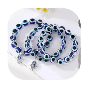 New arrivals cheap crystals jewelry blue resin shiva eye with Fatima hand crystal bracelets for sale