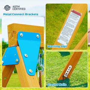 Ensemble de balançoires pour enfants en bois de sapin pour jardin, avec 2 balançoires à sangles et anneaux de trapèze, unisexe, à partir de 2 ans - Product Image 4