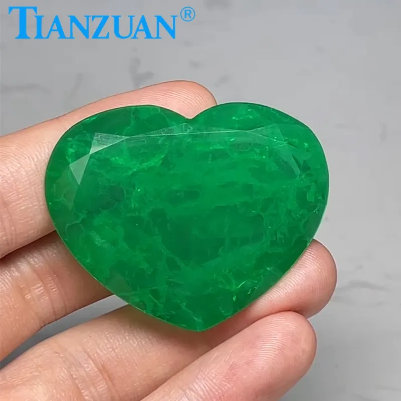 Big Heart shape size 40x50mm Natural White Crystal Dyed with Green Emerald Color