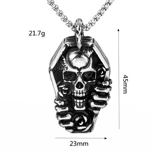 Collar con Colgante de Calavera y Ataúd de Acero Inoxidable para Hombre, Diseño Punk de Esqueleto, Forma Geométrica, Joyería de Moda - Product Image 5