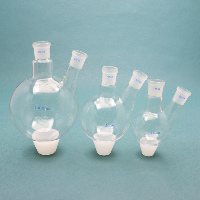 Round Bottom Two-mouth Glass Straight Two Necks Reaction Bottle Experimental Oblique Two-port Rotary Distillation Flask
