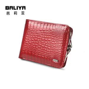 BALIYA Cow Leather Short Ladies Slim Bifold Wallet Card Holder Leather Metal Clip Wallet Women