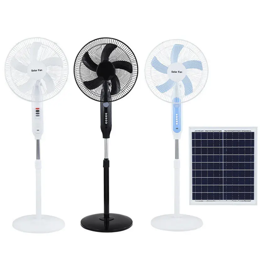 Removable Portable Ac 5V Dc 12V Rechargeable Solar Standing Fan system 16 inch large capacity charging floor fan