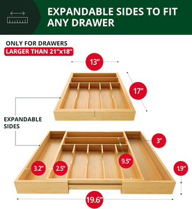 Organizador de Utensilios de <span class=keywords><strong>Cocina</strong></span> Multifuncional de Bambú, Rectangular, Expandible, con Divisor, Bandeja Plegable para Cubiertos - Product Image 5